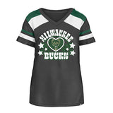 Youth Girls New Era Heart Black Milwaukee Bucks V-Neck T-Shirt - Front View