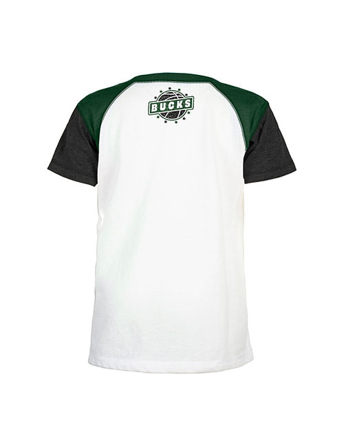 Youth Girls New Era Raglan Icon Milwaukee Bucks T-Shirt - Back View