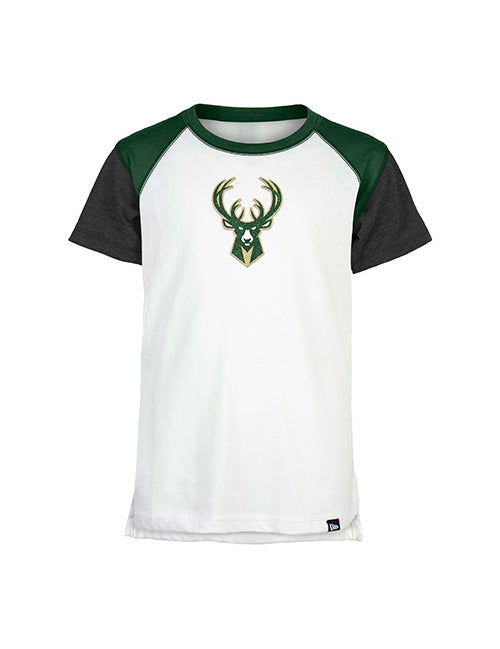 Youth Girls New Era Raglan Icon Milwaukee Bucks T-Shirt - Front View