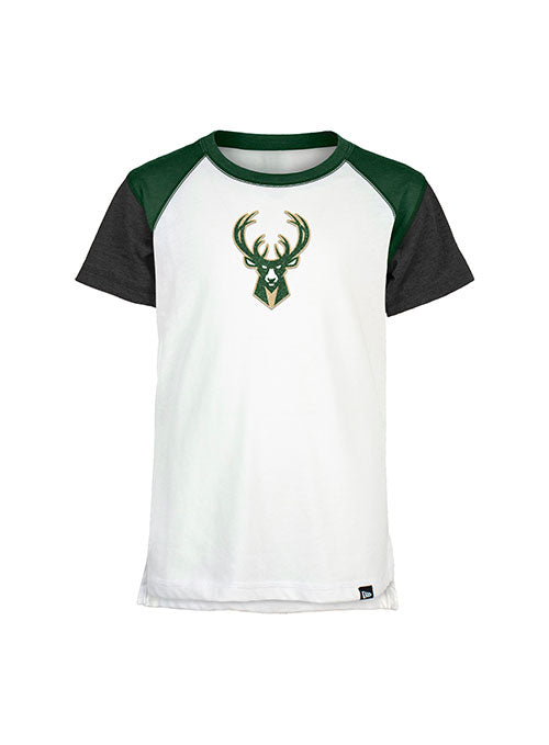 Youth Girls New Era Raglan Icon Milwaukee Bucks T-Shirt - Front View