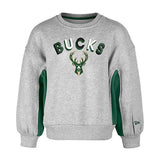 Youth Girls New Era Oversized Sleeve Milwaukee Bucks Crewneck Sweatshirt - Front View