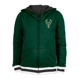 Youth Girls New Era Back Team Name Milwaukee Bucks Hooded Sweatshirt in Green - Front View