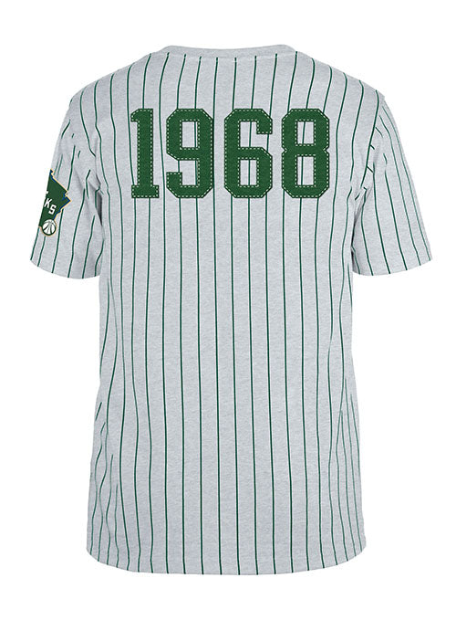 New Era Throwback Pinstripes Milwaukee Bucks T-Shirt in Grey - Back View