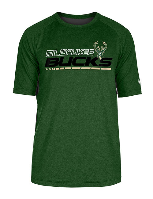 New Era Raglan Spine Active Milwaukee Bucks T-Shirt in Green - Front View