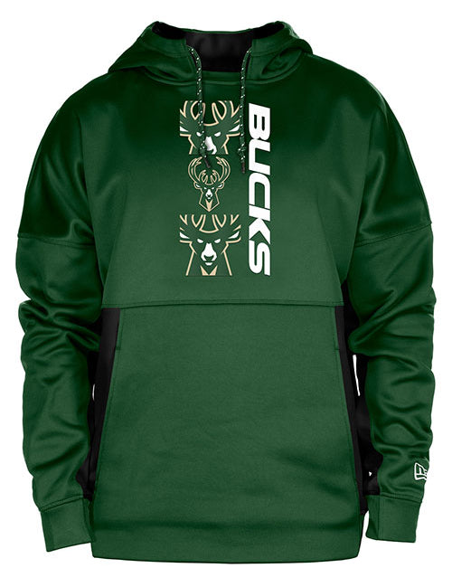 New Era Tri Icon Milwaukee Bucks Hooded Sweatshirt in Green - Front View