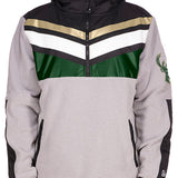 New Era Lift Pass Milwaukee Bucks 1/2 Zip Hooded Sweatshirt in Grey, Green, Gold and Black - Front View