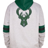 New Era Chenille Back Icon Milwaukee Bucks Hooded Sweatshirt in Grey - Back View