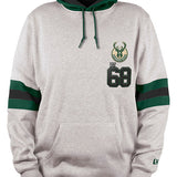 New Era Chenille Back Icon Milwaukee Bucks Hooded Sweatshirt in Grey - Front View