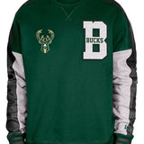 New Era Double Chest Hit Milwaukee Bucks Crewneck Sweatshirt in Green - Front View