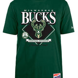 New Era Throwback Diamond Milwaukee Bucks T-Shirt in Green - Front View