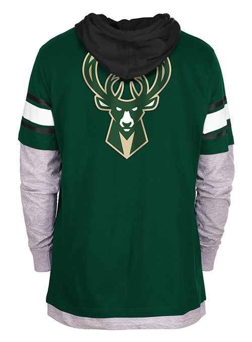 New Era Hood Twofer Milwaukee Bucks Hooded Long Sleeve T-Shirt in Green - Back View