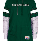 New Era Hood Twofer Milwaukee Bucks Hooded Long Sleeve T-Shirt in Green - Front View