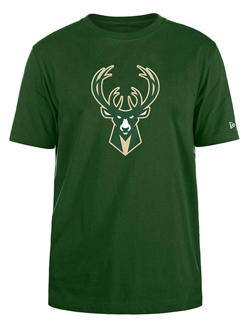 New Era Key Styles Icon Milwaukee Bucks T-Shirt in Green - Front View