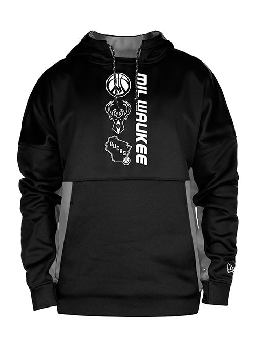 New Era tri Logo Milwaukee Bucks Hooded Sweatshirt in Black - Front View