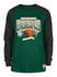New Era Raglan Throwback Milwaukee Bucks Long Sleeve T-Shirt in Green and Black - Front View