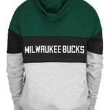 New Era Logo Bar Milwaukee Bucks 1/2 Zip Hooded Sweatshirt in Green, Black, and Grey - Back View