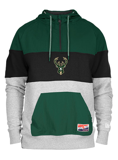 New Era Logo Bar Milwaukee Bucks 1/2 Zip Hooded Sweatshirt