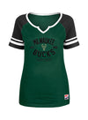 Women's New Era Notch Raglan Milwaukee Bucks V-Neck T-Shirt