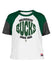 Women's New Era Wrapped Milwaukee Bucks T-shirt in White, Green, and Grey - Front View