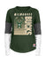 Women's New Era Tri Sleeve Block Milwaukee Bucks Long Sleeve T-Shirt in Green, Grey, and White - Front View