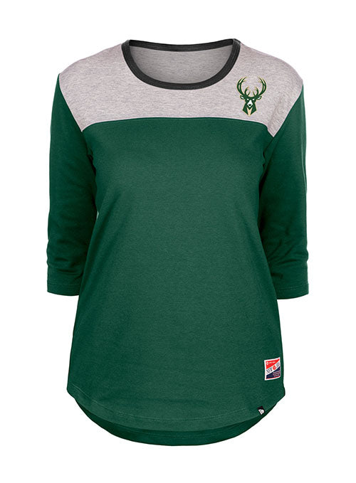 Women's New Era 3/4 Sleeve Athletic Grn/Blk Milwaukee Bucks T-Shirt / 2x Large