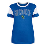 Women's New Era City Over Logo Milwaukee Bucks T-Shirt in Blue - Front View