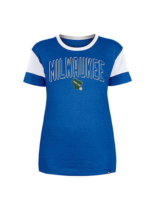 Women's New Era City Over Logo Milwaukee Bucks T-Shirt in Blue - Front View