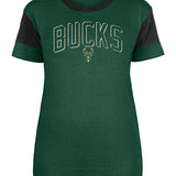 Women's New Era Team Over Logo Milwaukee Bucks T-Shirt in Green - Front View