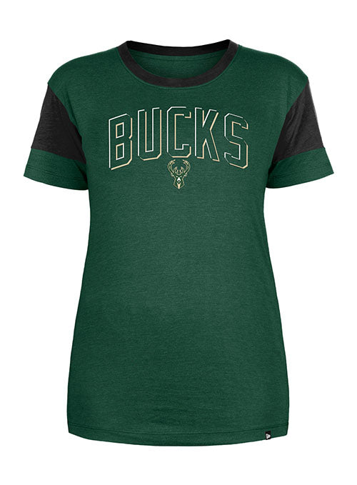 Women's New Era Team Over Logo Milwaukee Bucks T-Shirt in Green - Front View