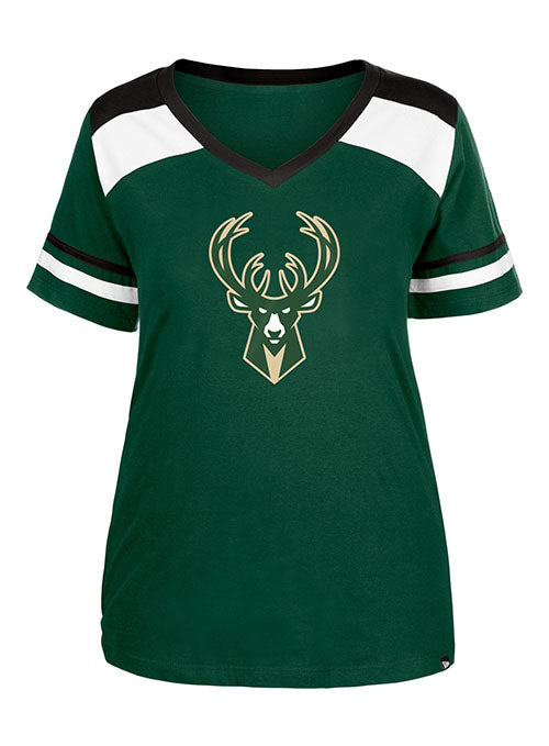 Women's New Era Front and Back Milwaukee Bucks V-Neck T-Shirt / Small
