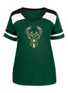 Women's New Era Front and Milwaukee Bucks V-Neck T-Shirt in Green - Front View