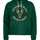 Women's New Era BBall Milwaukee Bucks Hooded Cropped Sweatshirt in Green - Front View