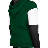 Women's New Era Raglan Color Block Hooded Sweatshirt in Green, Grey, and White - Back View