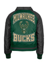 Women's New Era Throwback Sherpa Milwaukee Bucks Jacket in Green and Black - Back View