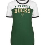 Women's New Era 2Tone Active Milwaukee Bucks T-Shirt in Green and White - Front View