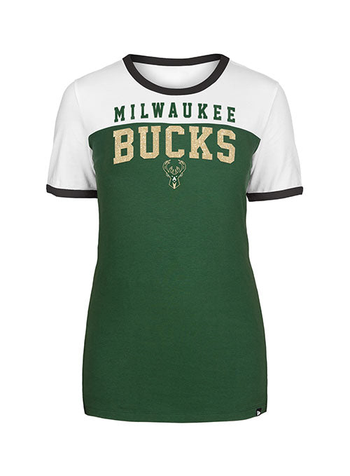 Women's New Era 2Tone Active Milwaukee Bucks T-Shirt in Green and White - Front View