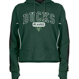 Women's New Era Puff Print Milwaukee Bucks Hooded Sweatshirt in Green - Front View