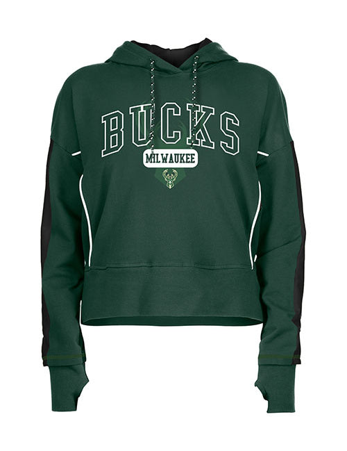 Women's New Era Puff Print Milwaukee Bucks Hooded Sweatshirt in Green - Front View