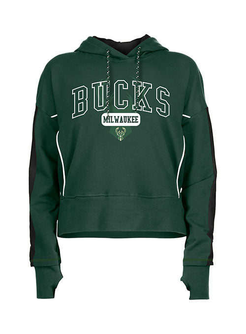 Women's New Era Puff Print Milwaukee Bucks Hooded Sweatshirt in Green - Front View