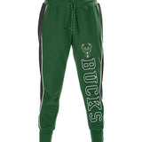 Women's New Era Puff Print Milwaukee Bucks Jogger Pants in Green - Front View