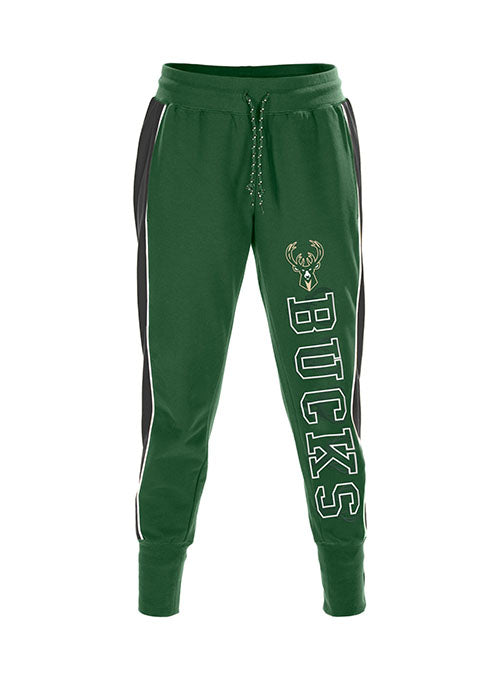 Women's New Era Puff Print Milwaukee Bucks Jogger Pants in Green - Front View