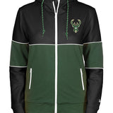 Women's New Era Primary Secondary Milwaukee Bucks Full Zip Hooded Sweatshirt in Green and Black - Front View