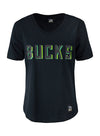 Women's Bucks In Six 3D Wordmark Milwaukee Bucks V-Neck T-Shirt