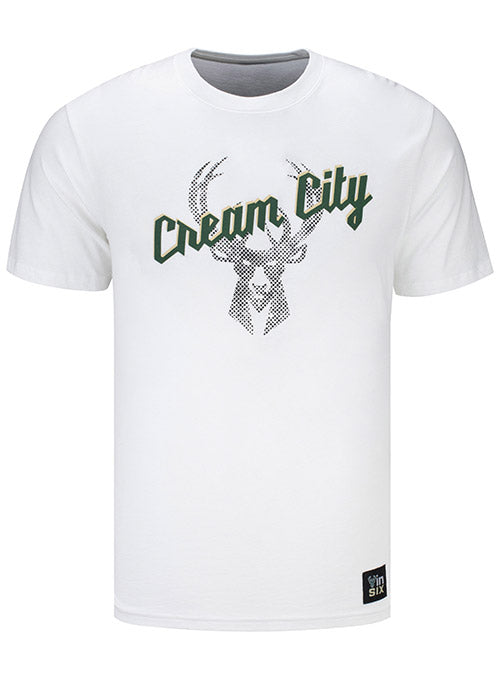 Bucks In Six Cream City Icon Half Milwaukee Bucks T-Shirt In White - Front View