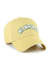 '47 Brand Clean Up Text Yellow Milwaukee Bucks Adjustable Hat- angled right 
