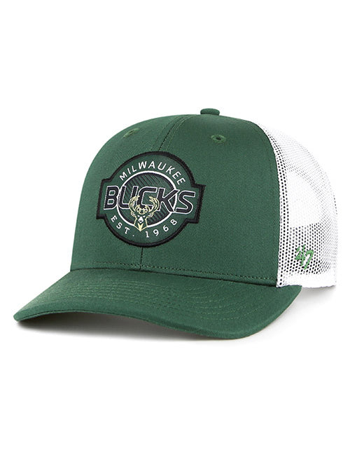 Youth '47 Brand Trucker Scramble Milwaukee Bucks Adjustable Hat In Green - Angled Left Side View