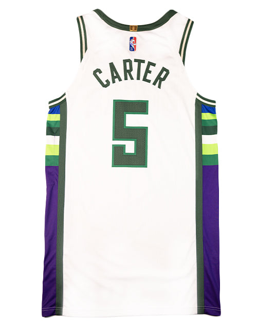 Game-Used Nike 2021-22 City Edition Jevon Carter Milwaukee Bucks Authentic Jersey-back