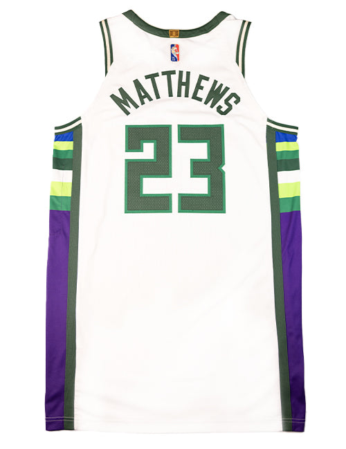 Game-Used Nike 2021-22 City Edition Wesley Matthews Milwaukee Bucks Authentic Jersey-back