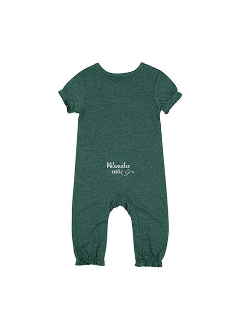 Infant Girls Rock Star Ruffle Milwaukee Bucks Onesie in Green - Back View