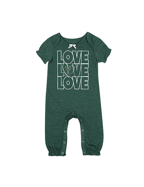 Infant Girls Rock Star Ruffle Milwaukee Bucks Onesie in Green - Front View